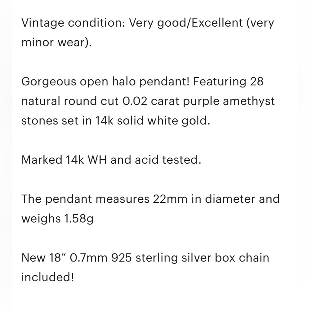 WH Half carat purple amethyst paved 14k solid white gold open halo penda… - Picture 9 of 9